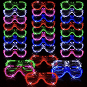 A bunch of glasses that are all lit up